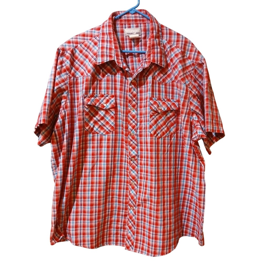 Wrangler Wrancher Mens 3X Red Plaid Pearl Snap Western Short Sleeve Shirt